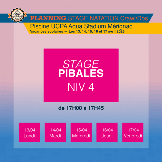 Planning : Stages avril 2026 - Mérignac UCPA Aqua-Stadium