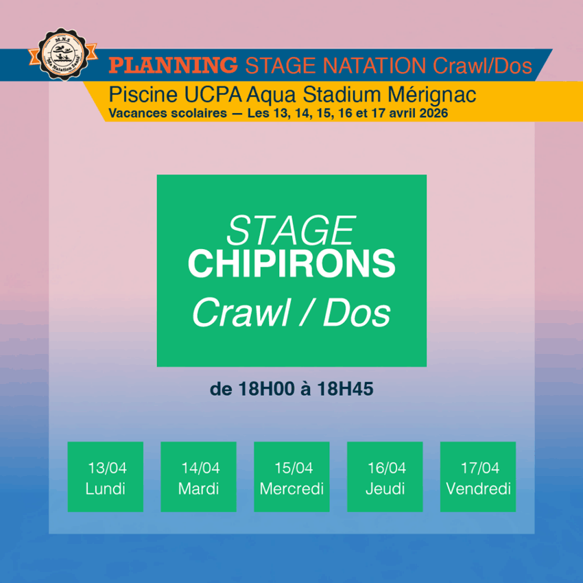 Planning : Stages avril 2026 - Mérignac UCPA Aqua-Stadium